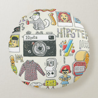 Almofada Redonda Estropo do hipster: conjunto de rabiscos desenhado