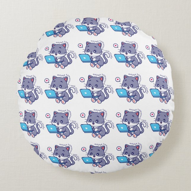 Almofada Redonda estudante preguiçoso giro - talvez amanhã eu estud (Frente)