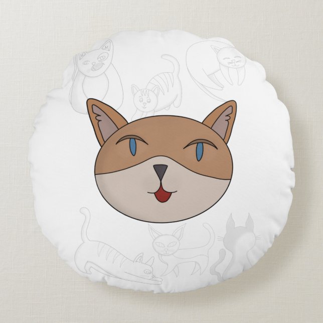 Almofada Redonda Eu adoro gatos no cobrir (Frente)