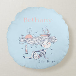 Almofada Redonda Eu adoro o mar galopante personalizado náutico