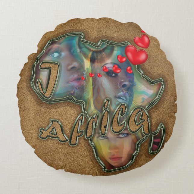 Almofada Redonda Eu amo a África (Frente)