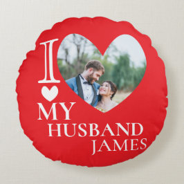 Almofada Redonda Eu Amo Meu Marido Foto Personalizada Coração