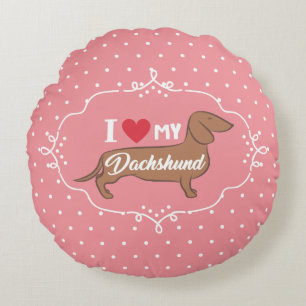 Almofada Redonda Eu amo minha ilustração bonito do Dachshund