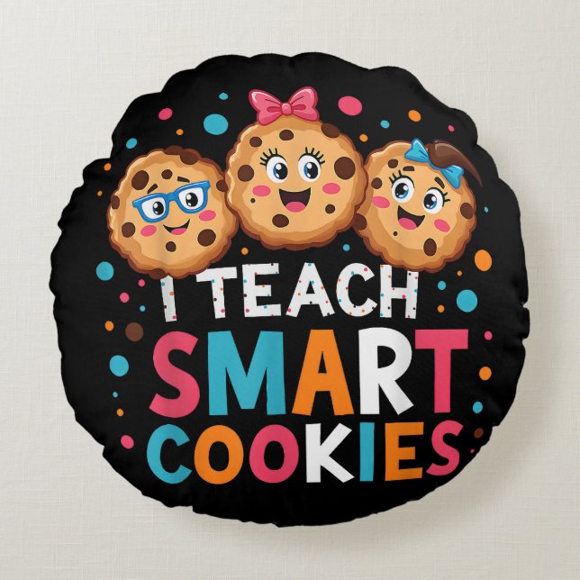 Almofada Redonda Eu Ensino Cookies Inteligentes Professor de Volta  (Frente)