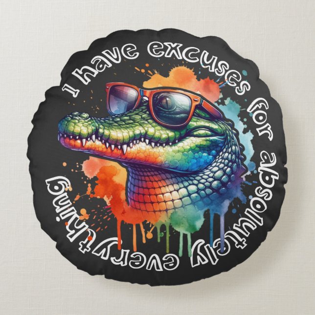 Almofada Redonda "Eu tenho desculpas por absolutamente tudo" - engr (Frente)