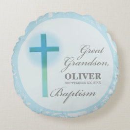 Almofada Redonda Excelente Neto Baptism Blue Lace Personalizado