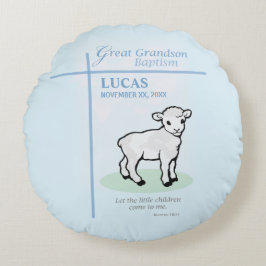 Almofada Redonda Excelente Neto Baptism Blue Lamb Personalizado
