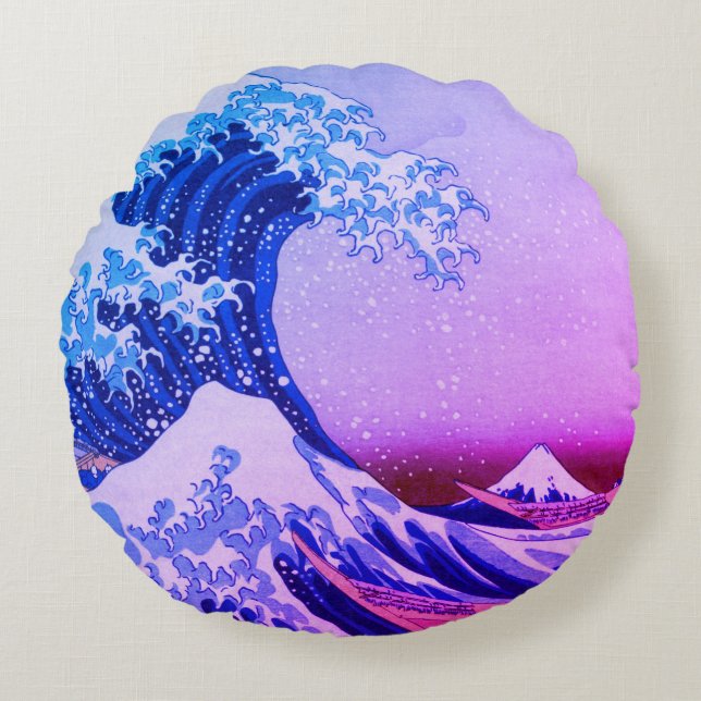 Almofada Redonda Excelente Wave off Kanagawa & Japonês Art /Japão (Frente)
