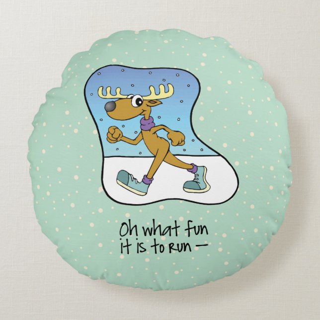 Almofada Redonda Exercício Corrente de Reindeer Natal (Frente)