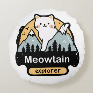 Almofada Redonda Explorador da Meowtain – Design de Aventura de Gat