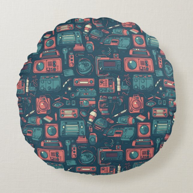 Almofada Redonda Explosão do passado: tecnologia da anos 80 (Frente)