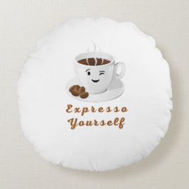 Almofada Redonda Expresse-se – Camiseta de Café Sorridente e Divert