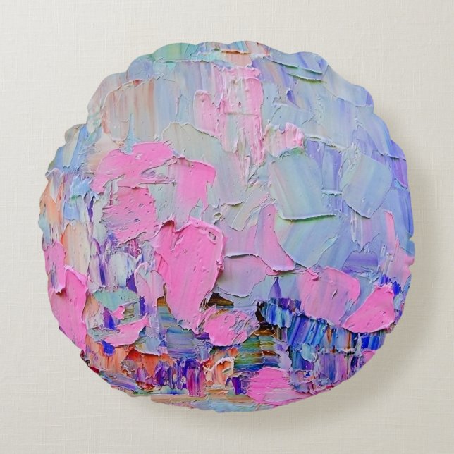 Almofada Redonda Expressive embossed paint on canvas, created using (Frente)