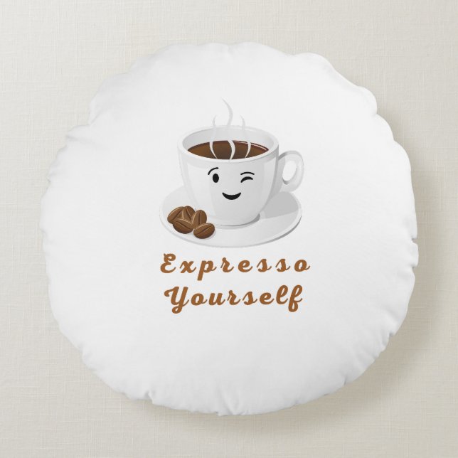 Almofada Redonda Expresso Yourself – Funny Smiling Coffee Tee (Frente)