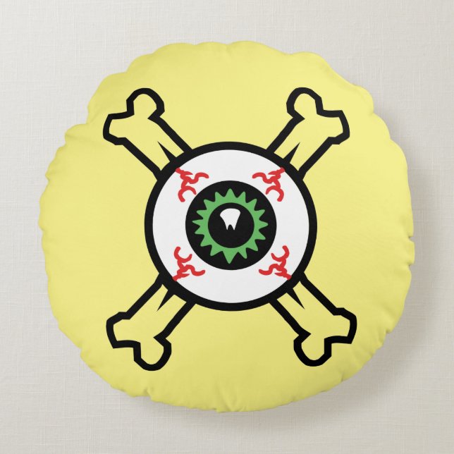 Almofada Redonda Eyeball and Crossbones (light backgrounds) (Frente)