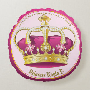Almofada Redonda Faça Sua Própria Coroa Rosa Dourada Elegante Branc