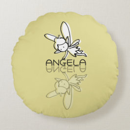 Almofada Redonda Fada Amarela Reflexo Doodle Nome Personalizado