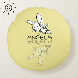 Almofada Redonda Fada Amarela Reflexo Doodle Nome Personalizado