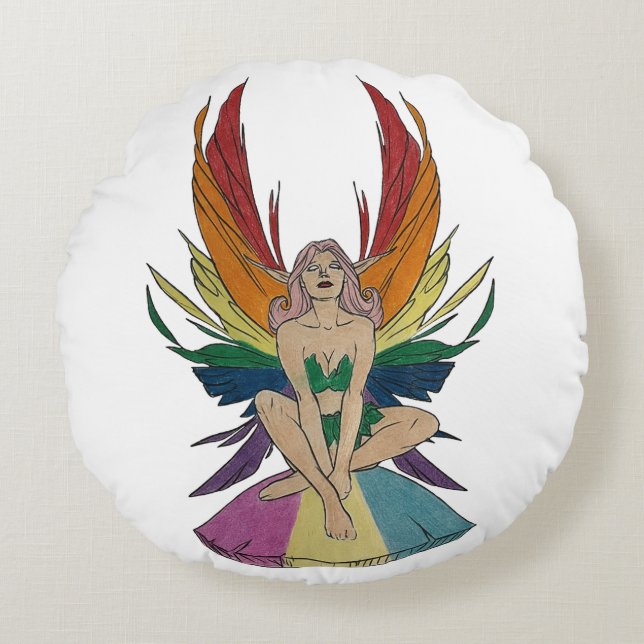 Almofada Redonda Fada Pansexual (Frente)