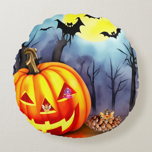 Almofada Redonda Fadas como o Halloween também (Frente)