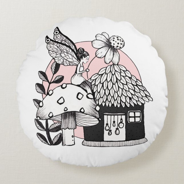 Almofada Redonda Fadas E Laticínios Encantados (Frente)