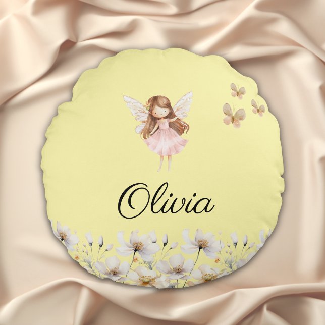 Almofada Redonda Fairy Cute Garden Encantado Nome Personalizado Rou (Criador carregado)