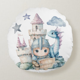 Almofada Redonda Fairytale Dreamy Dragon Blue Knight Chá de fraldas