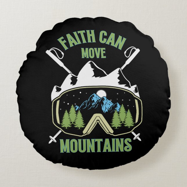 Almofada Redonda Faith Mover Cotação de Montanhas (Frente)