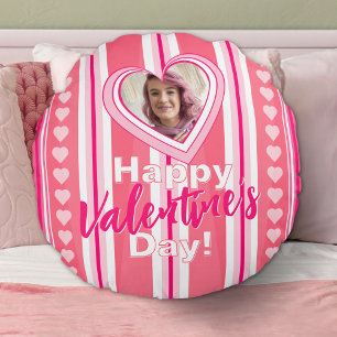 Almofada Redonda Faixas de Dia de Valentim Personalizadas