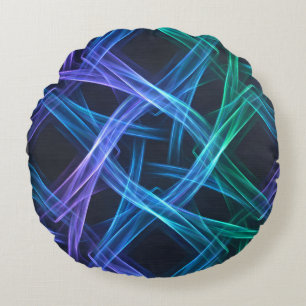 Almofada Redonda Faixas de Luz Neon Tecidas Design de Fusão Abstrat
