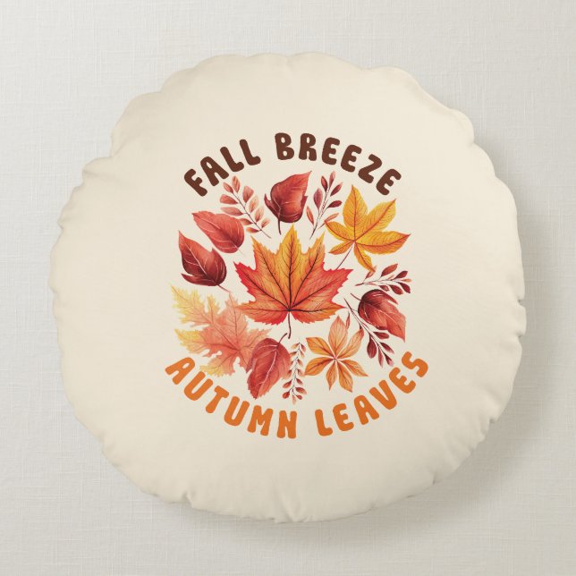 Almofada Redonda Fall Breeze, Autumn Leaves - Folhagem Whimsical Fa (Frente)