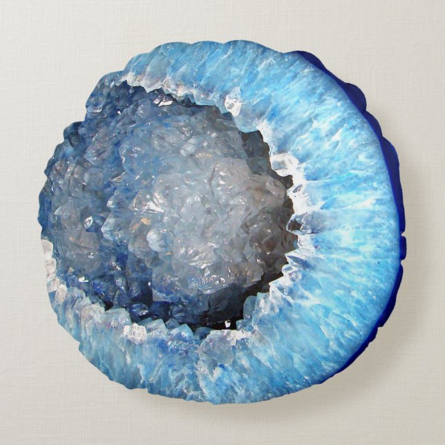 Almofada Redonda Falln Geode de cristal azul (Frente)