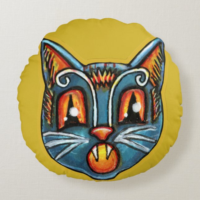 Almofada Redonda Falln Scaredy Cat Vintage Halloweenies (Frente)