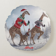 Família Girafa Divertida Esqui Natal Personalizado