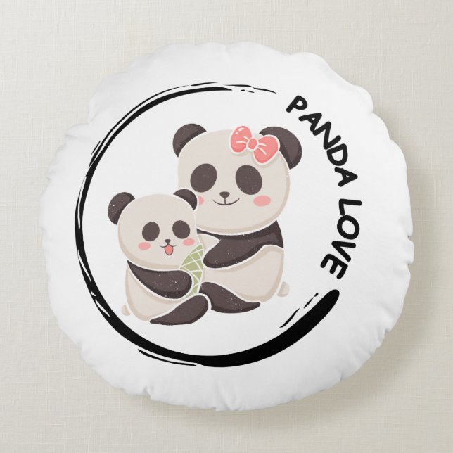 Almofada Redonda Família Panda Doce (Frente)