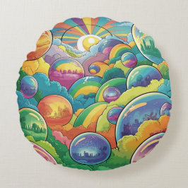 Almofada Redonda Fantasía caprichosa fairycore burbujas retro