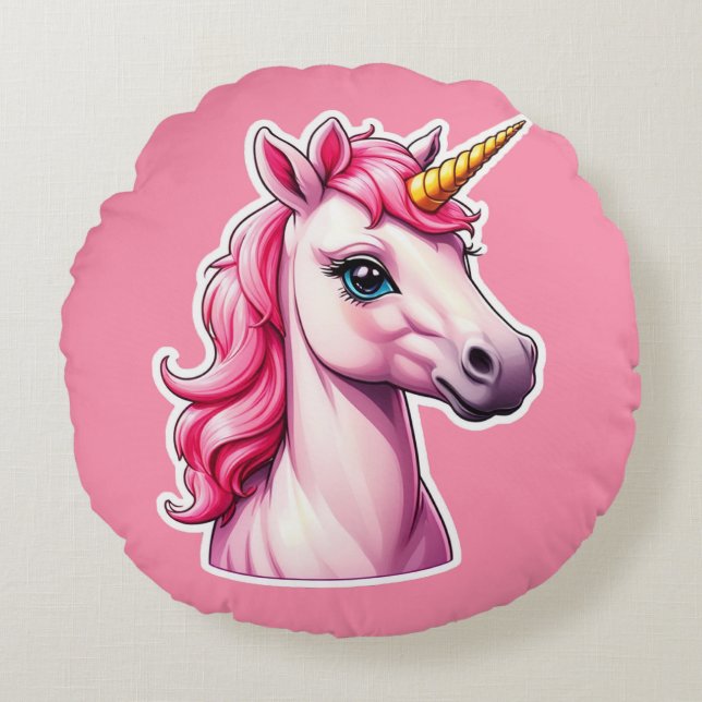 Almofada Redonda Fantasia Rosa Unicorn (Frente)