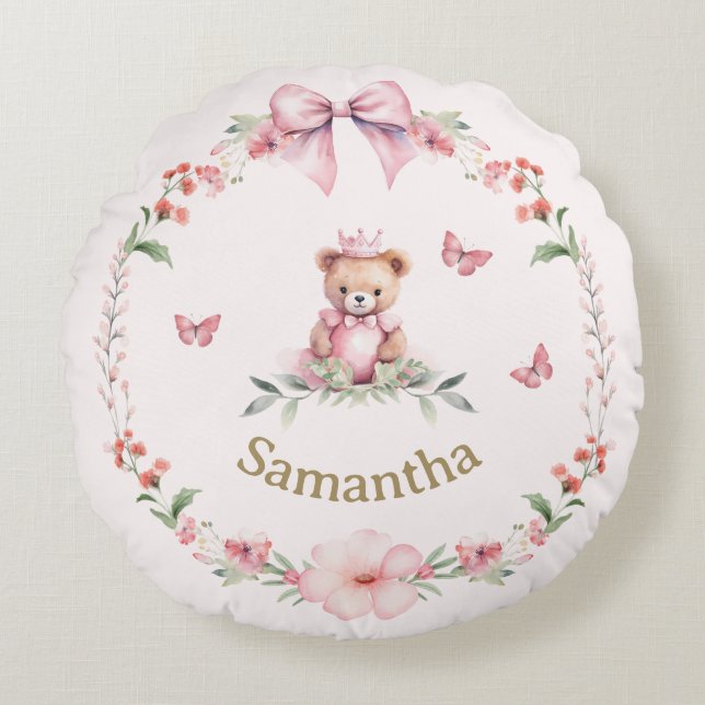 Almofada Redonda Fantasias do Urso Rosa Teddy (Frente)