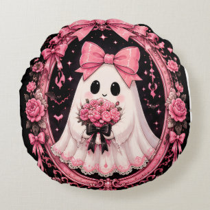 Almofada Redonda Fantasma Bailarina Coquete de Laço Rosa no Hallowe