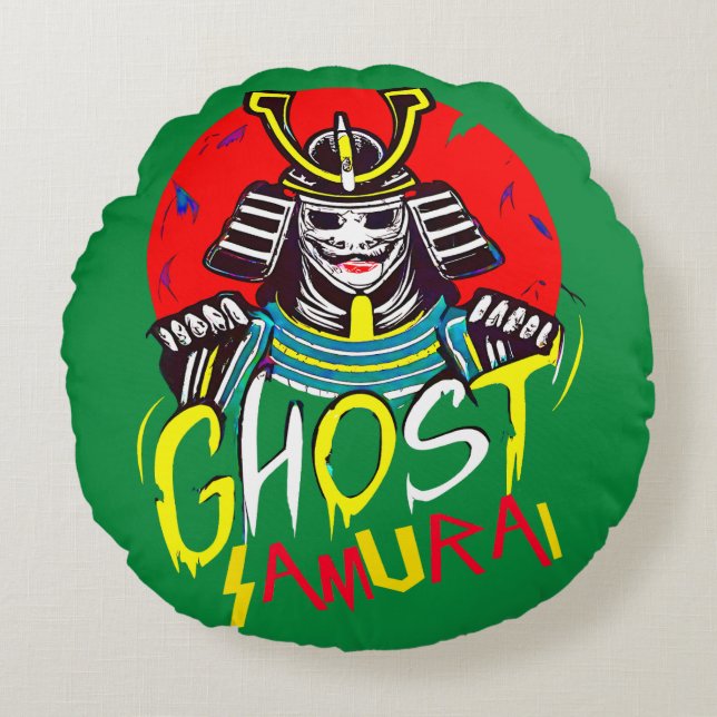 Almofada Redonda Fantasma Japonês Samurai Arte Marcial em Estilo Re (Frente)