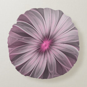 Almofada Redonda Fantasy Abstrato Plum Floral Arte Fractal