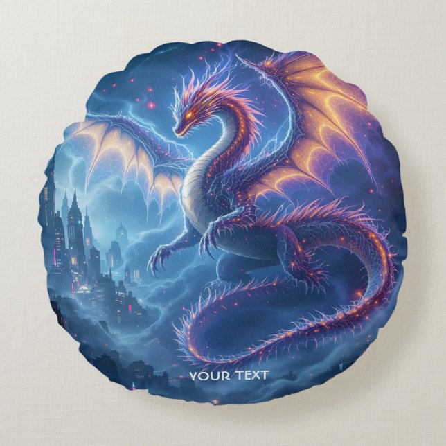 Almofada Redonda Fantasy Cute Blue Dragon City (Frente)