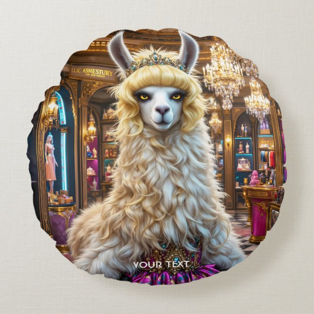 Almofada Redonda Fantasy Cute Drama Llama Queen (Frente)
