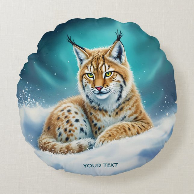 Almofada Redonda Fantasy Cute Lynx Winter (Frente)