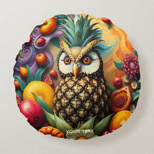 Almofada Redonda Fantasy Cute Serene Pineapple Owl (Frente)
