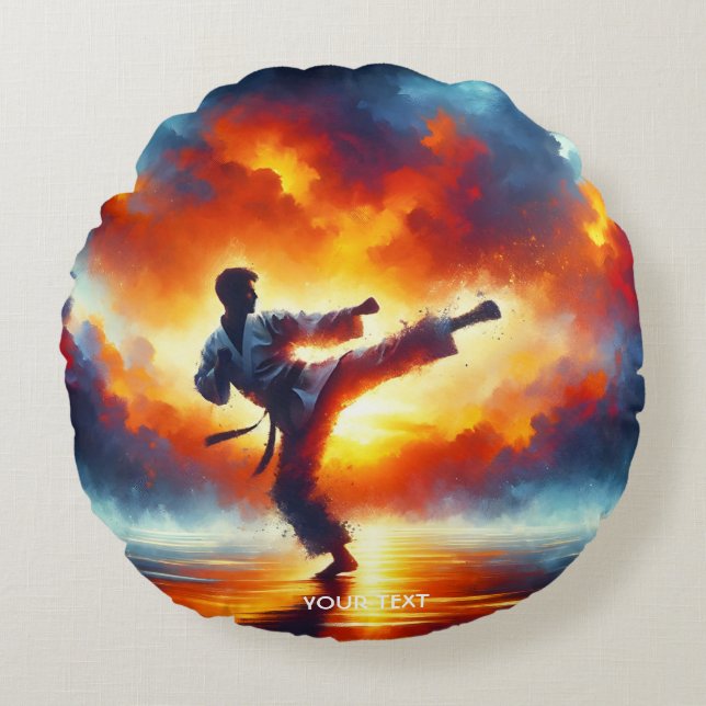 Almofada Redonda Fantasy Cute Sunset Karate Fighter (Frente)