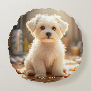 Almofada Redonda Fantasy Feliz Feliz Maltês Puppy