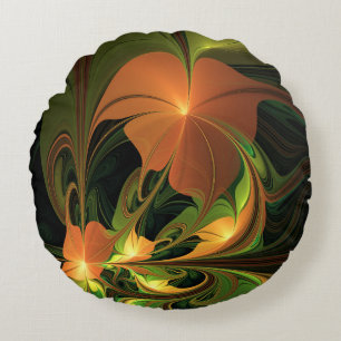 Almofada Redonda Fantasy Plant Abstrato Green Rust Brown Fractal