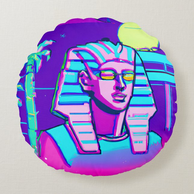 Almofada Redonda Faraó Synthwave (Frente)