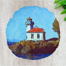 Almofada Redonda Farol de limão morto no porto de sexta-feira